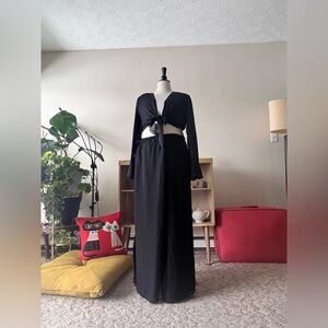 Vtg 1990s Black Halter Top 2 Piece Set Flare Pants Curvy Size - 16W